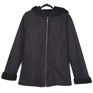 VTG! Marvin Richards Jacket Black Faux Suede Fur Lined Hooded Full Zip M Boho 90